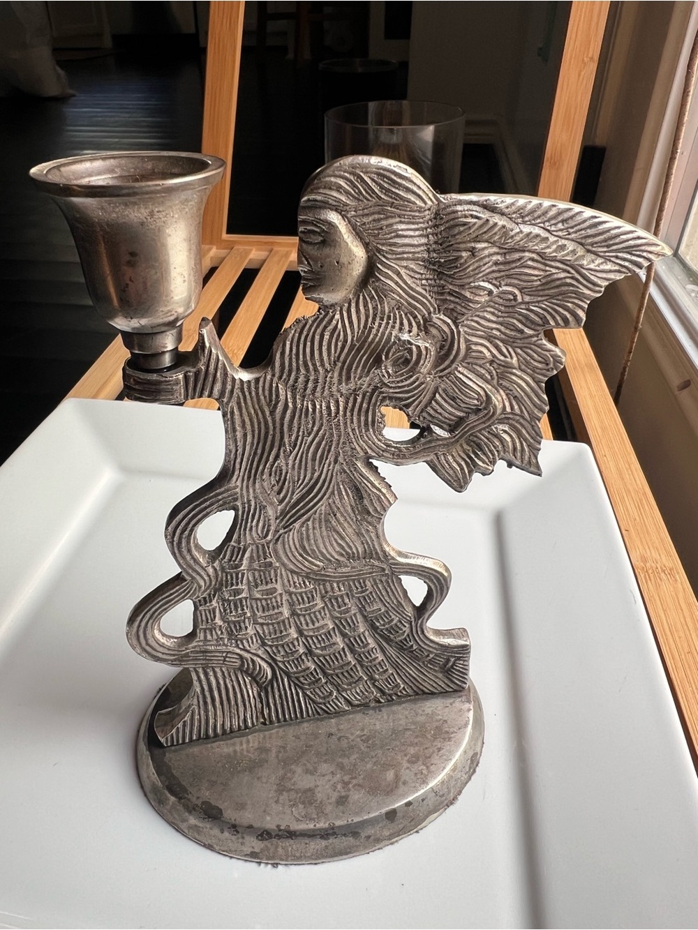 Silver Tone Angel Candle Holder - Picture 2 of 5